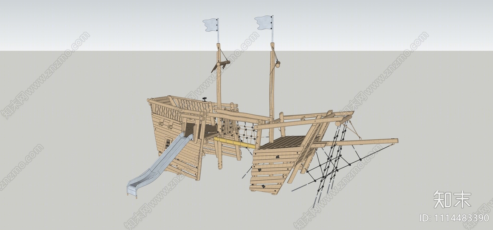 现代儿童船形滑梯SU模型下载【ID:1114483390】