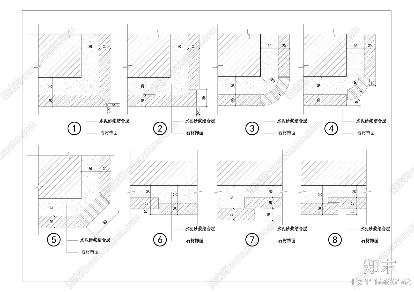 室内装饰湿贴石材饰面装饰墙详图施工图下载【ID:1114486142】