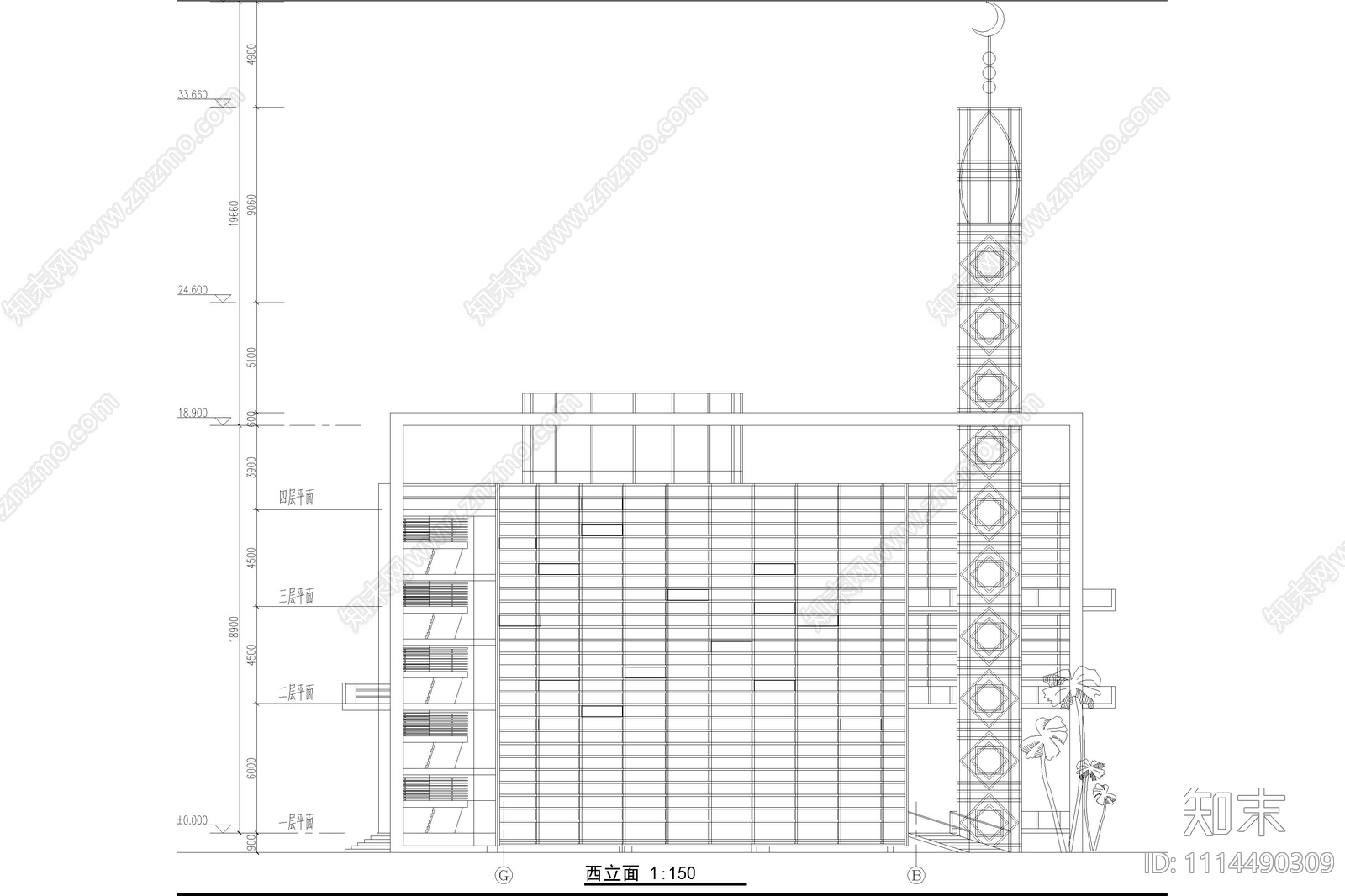 清真寺平立面图施工图下载【ID:1114490309】