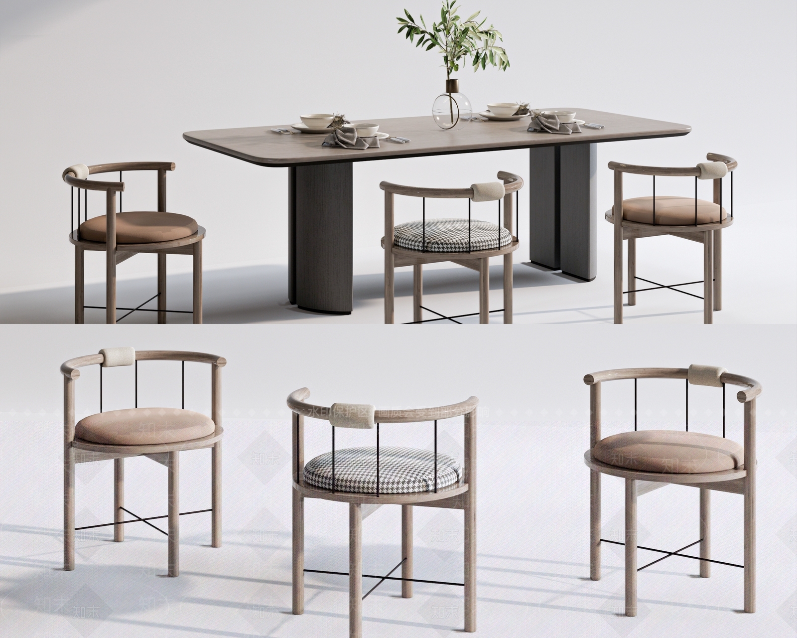 现代餐桌椅子组合SU模型下载【ID:1114502841】