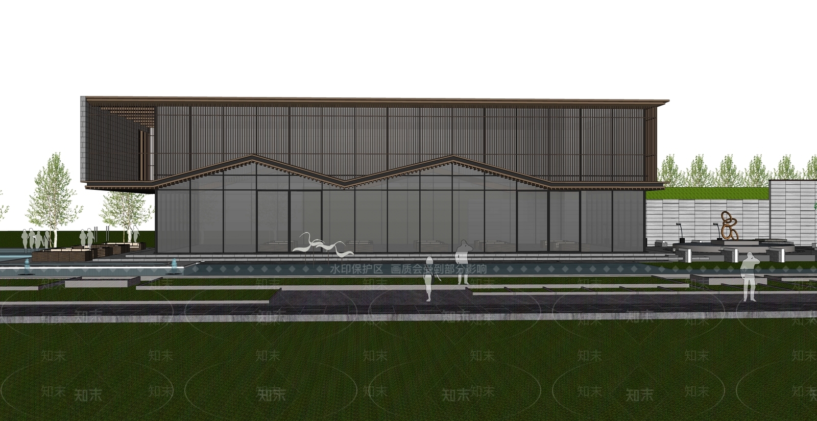 新中式售楼处建筑SU模型下载【ID:1114504340】
