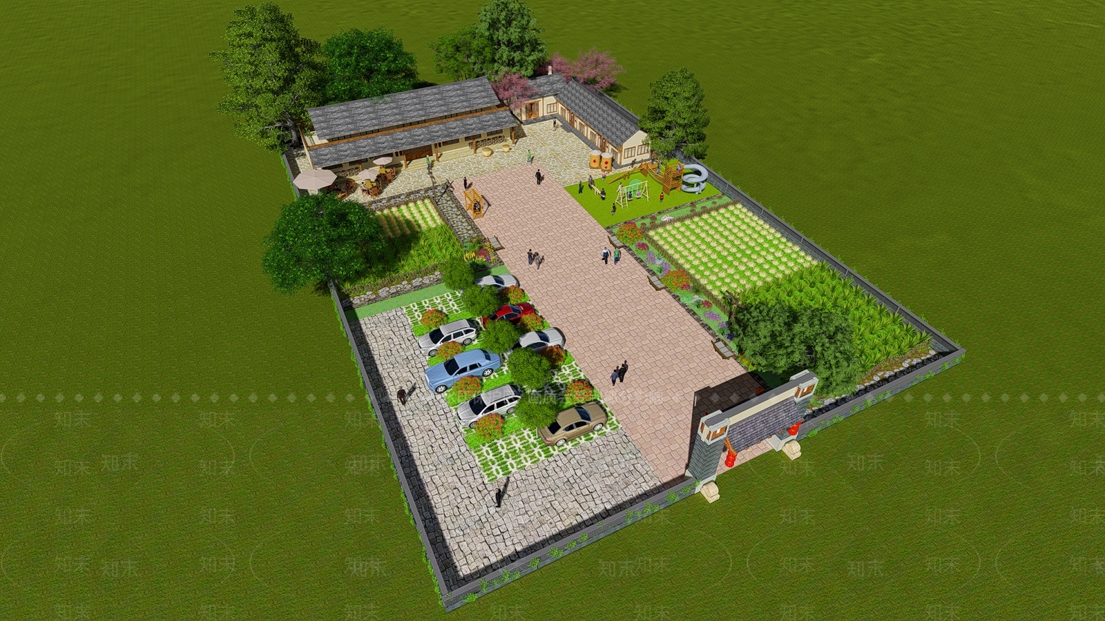 中式乡村庭院SU模型下载【ID:1114509794】