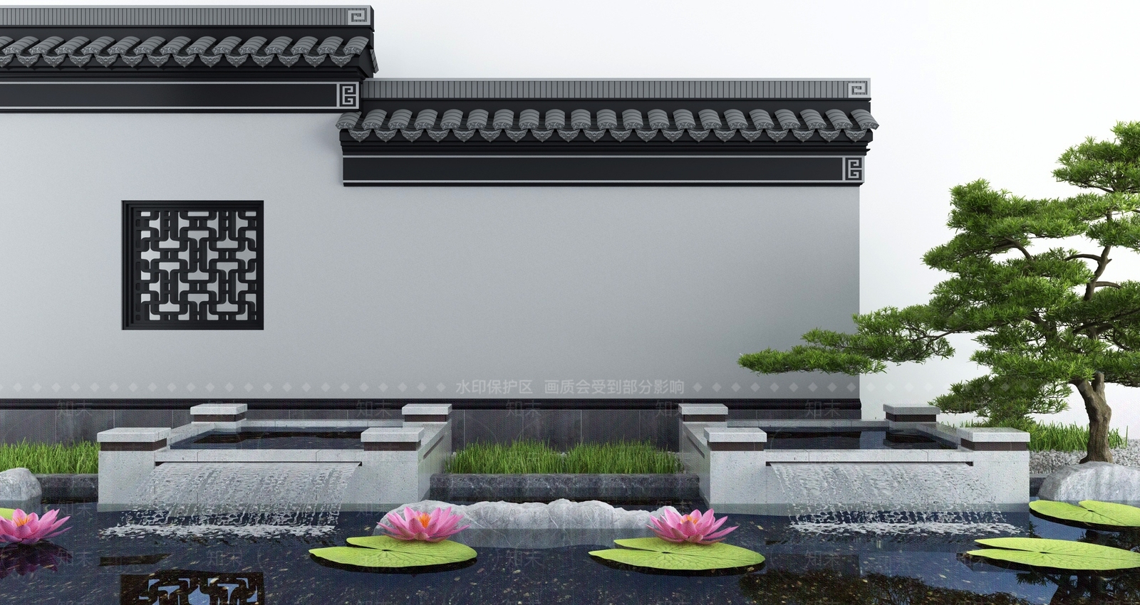 新中式庭院假山水景3D模型下载【ID:1114511517】