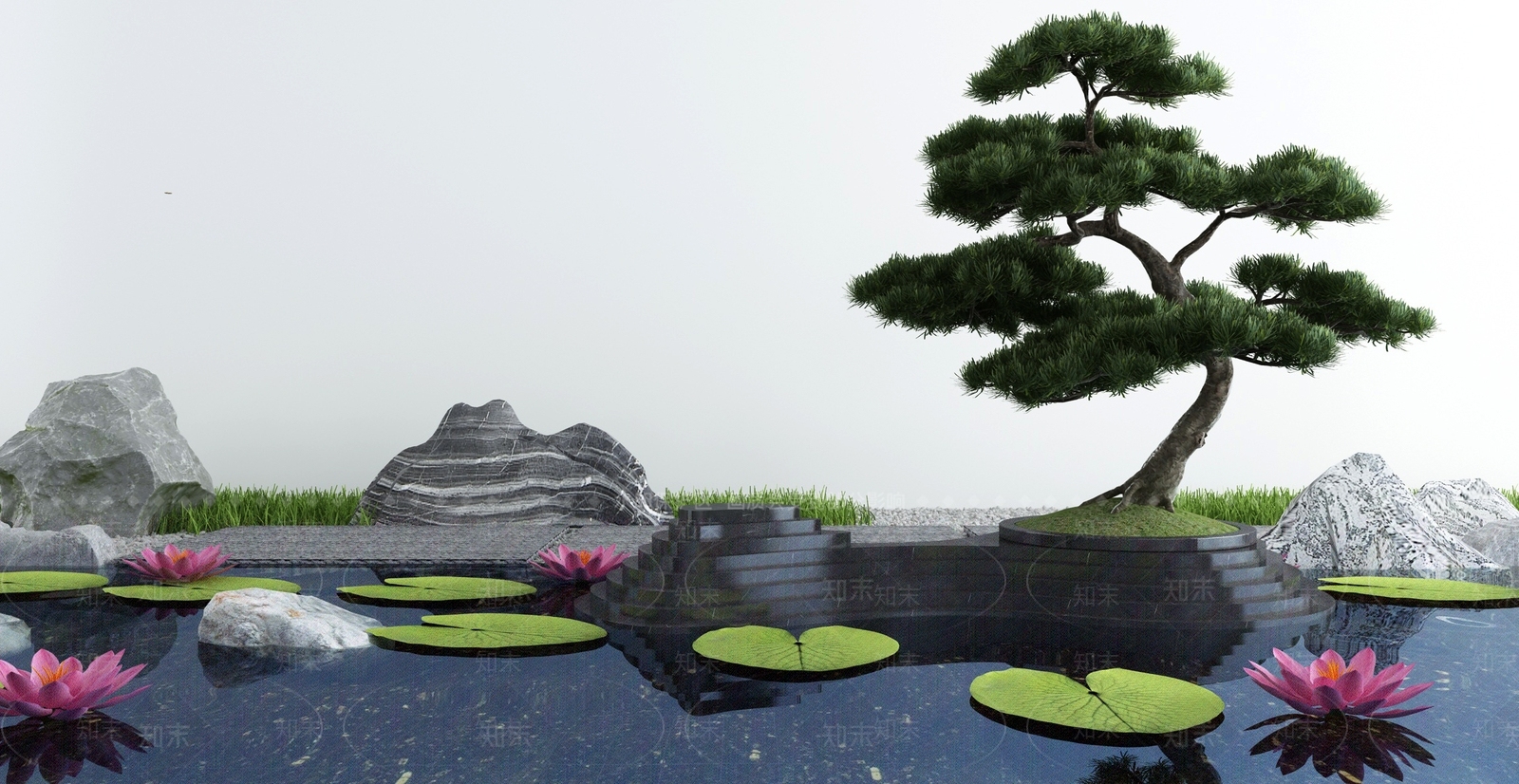 新中式假山水景3D模型下载【ID:1114511598】