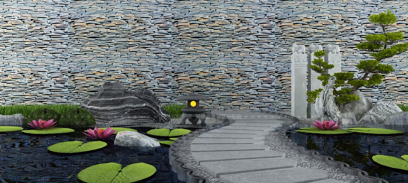 新中式假山水景3D模型下载【ID:1114513188】