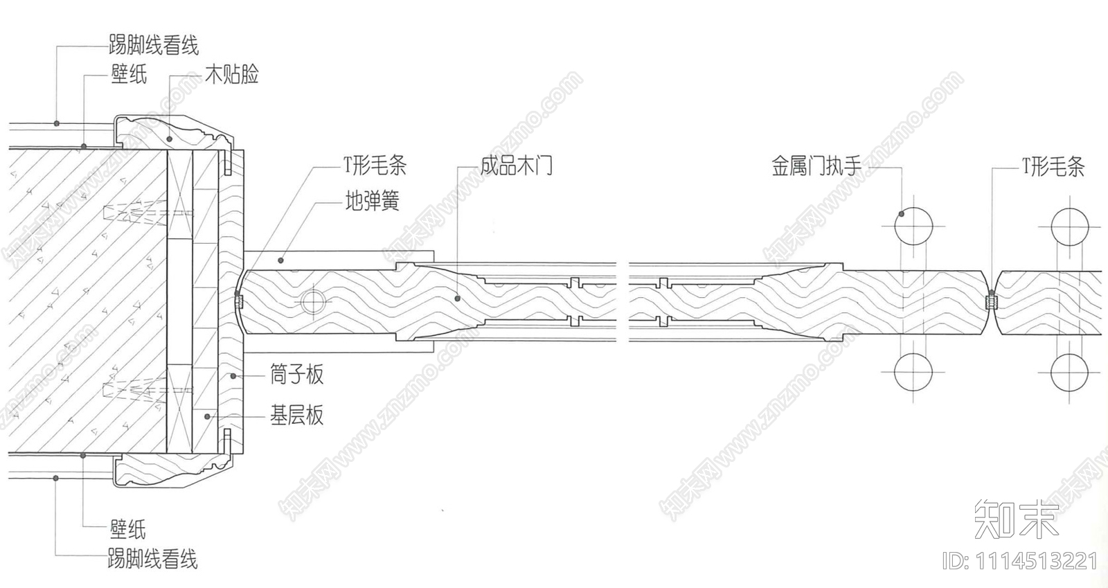 隐形门推拉门电梯门收口工艺大样节点cad施工图下载【ID:1114513221】