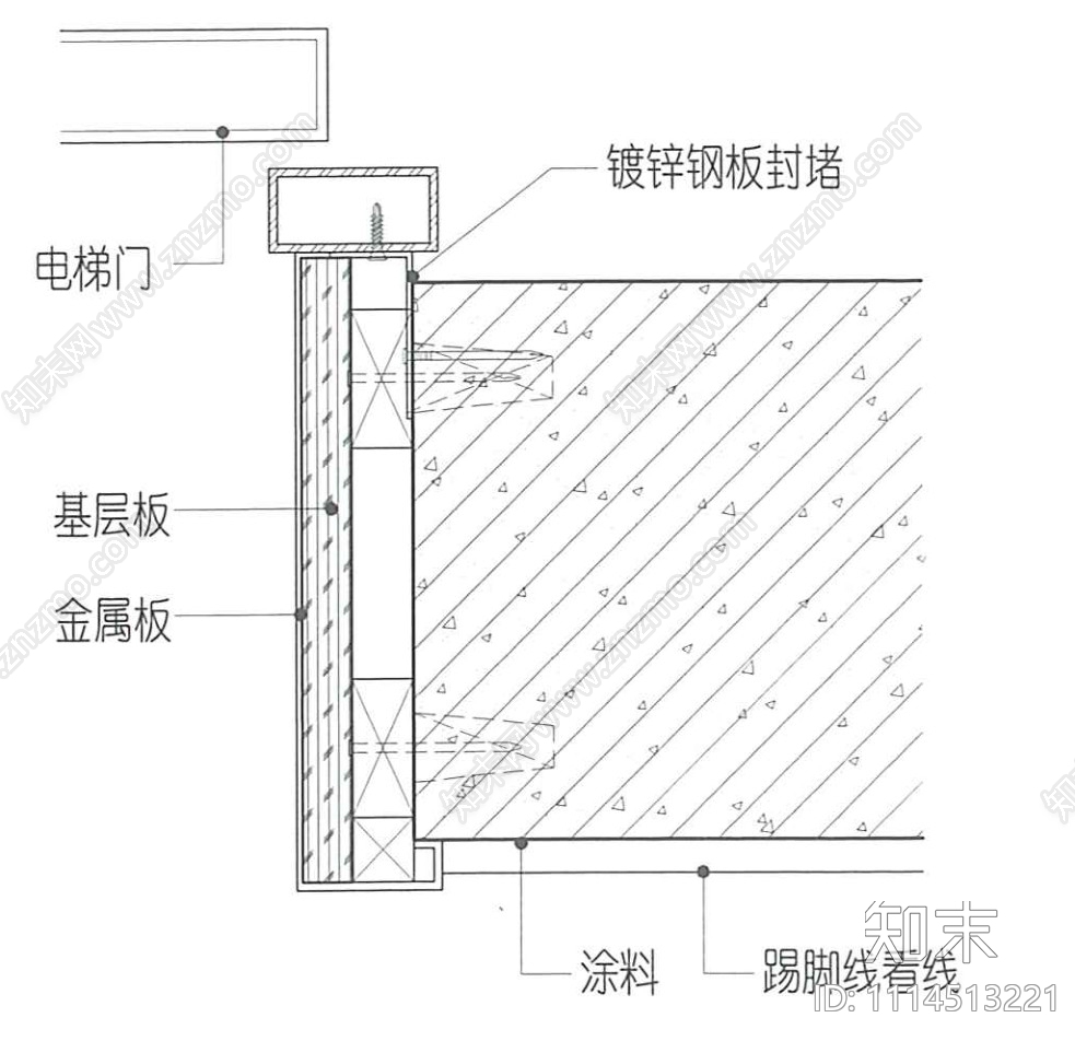 隐形门推拉门电梯门收口工艺大样节点cad施工图下载【ID:1114513221】