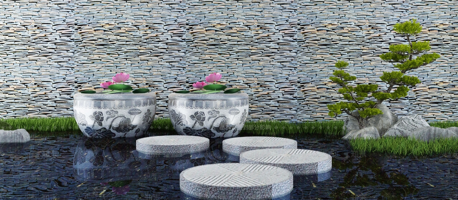 新中式假山水景3D模型下载【ID:1114516242】