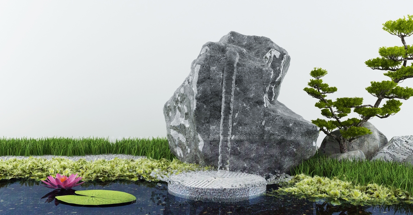 新中式假山水景3D模型下载【ID:1114516293】