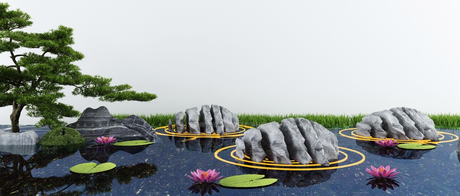 新中式庭院水景小品3D模型下载【ID:1114516249】