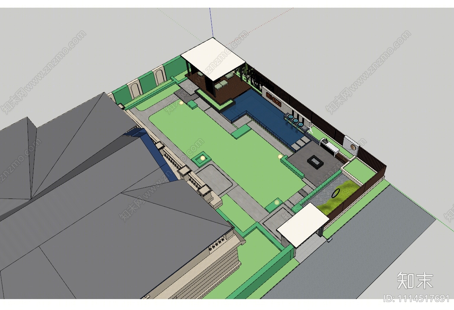 现代庭院花园SU模型下载【ID:1114517691】