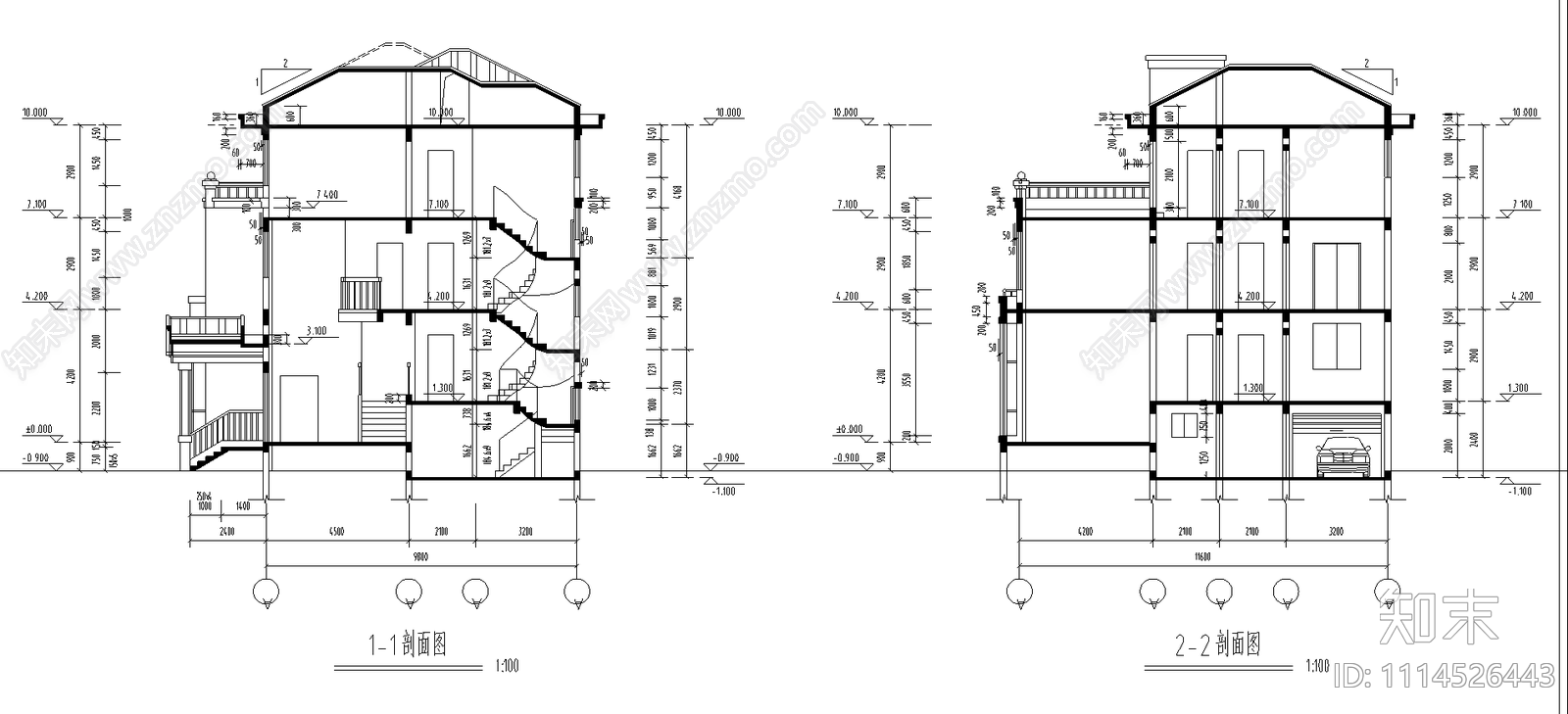 独立联排别墅建筑施工图施工图下载【ID:1114526443】