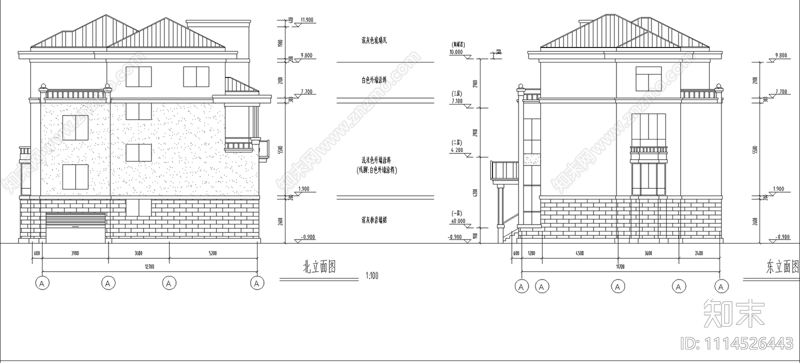 独立联排别墅建筑施工图施工图下载【ID:1114526443】