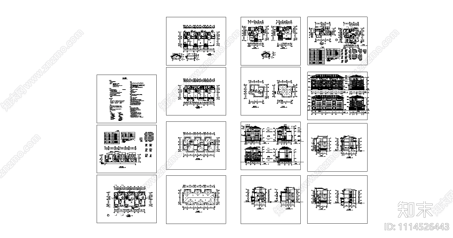 独立联排别墅建筑施工图施工图下载【ID:1114526443】