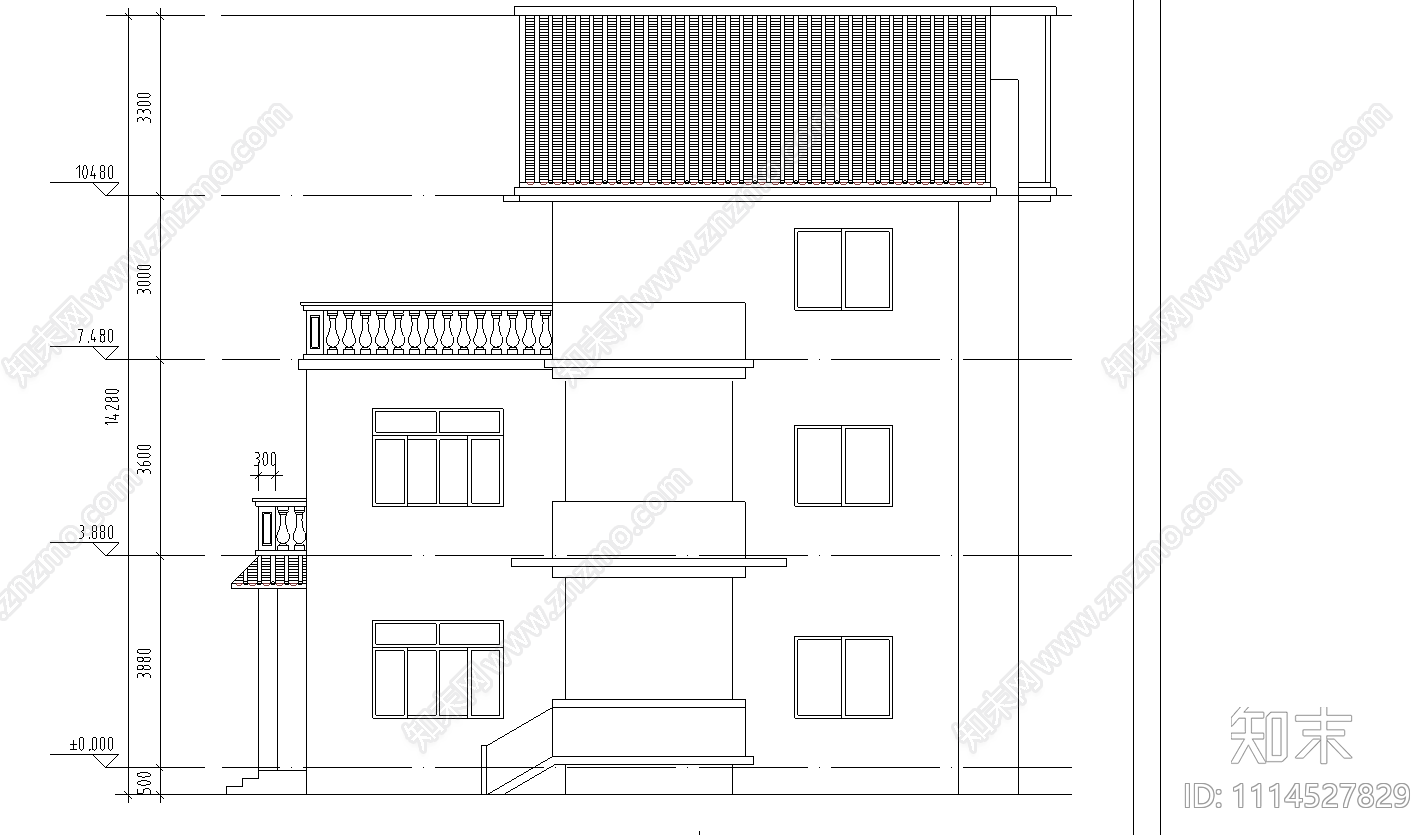 单栋别墅建筑图cad施工图下载【ID:1114527829】