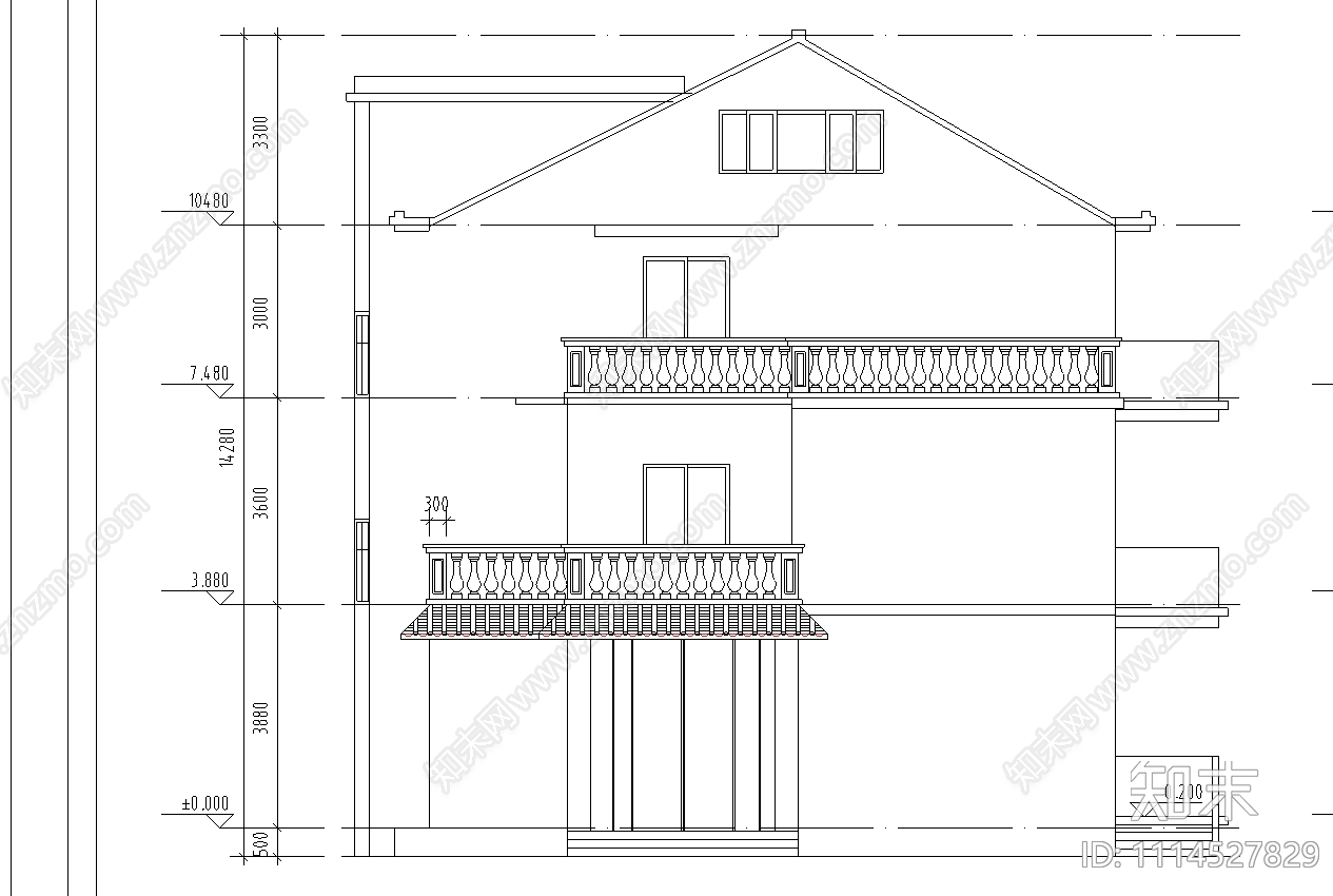 单栋别墅建筑图cad施工图下载【ID:1114527829】