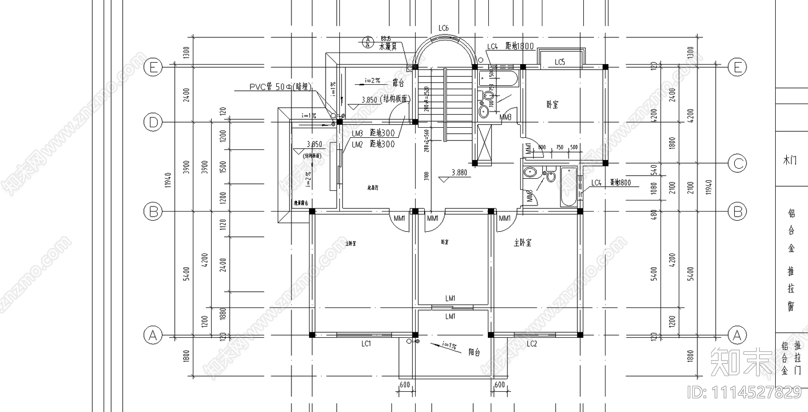 单栋别墅建筑图cad施工图下载【ID:1114527829】