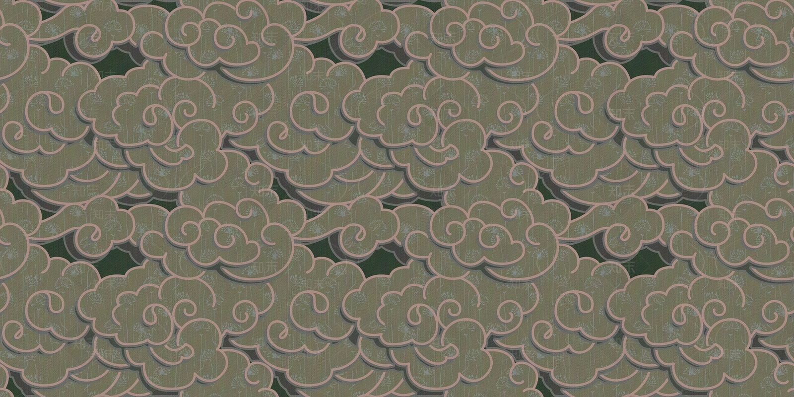 棕色中式祥云纹印花壁布贴图下载【ID:1115635525】