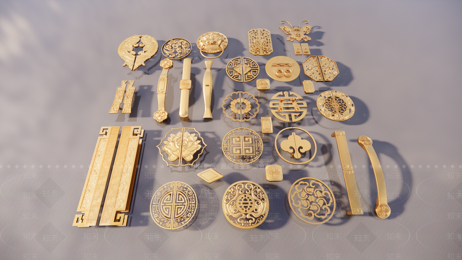 中式金属雕花门拉手SU模型下载【ID:1114534449】