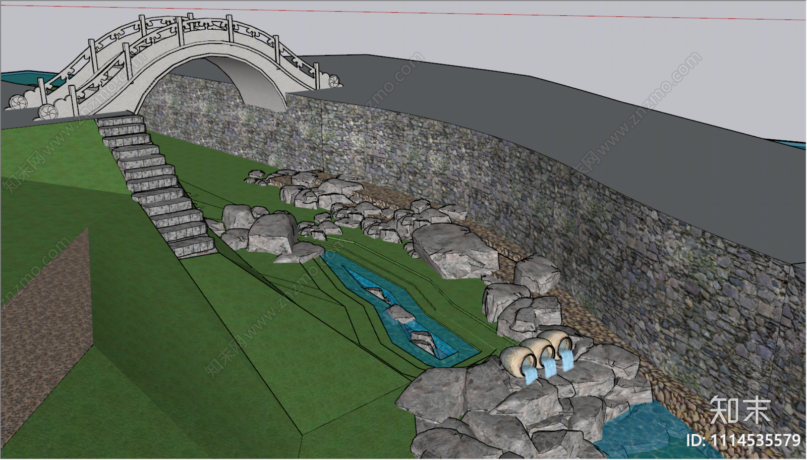 中式景观桥SU模型下载【ID:1114535579】