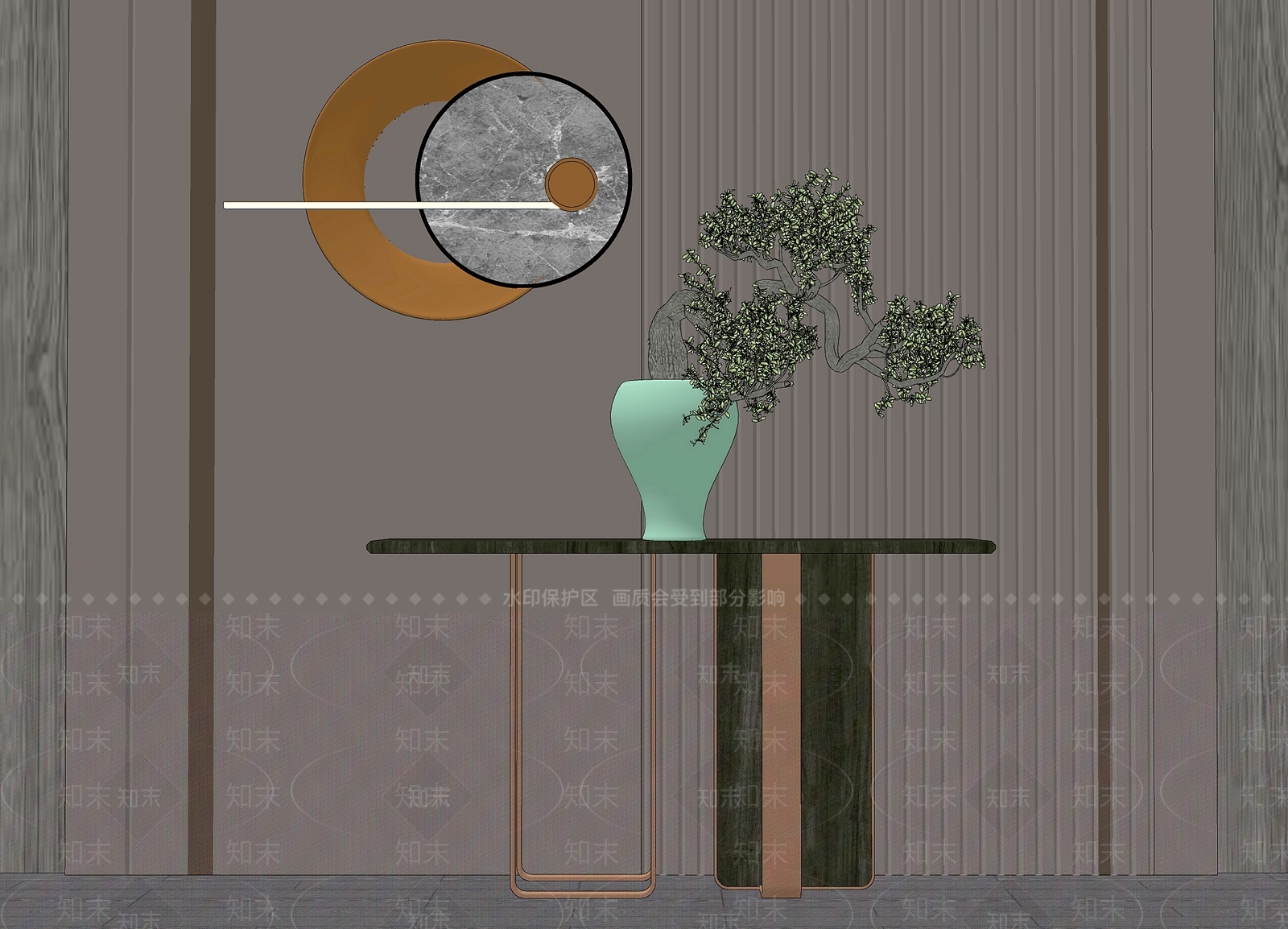 新中式轻奢端景条案SU模型下载【ID:1114550369】