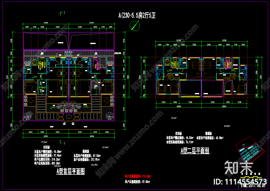 联排别墅户型施工图下载【ID:1114554573】