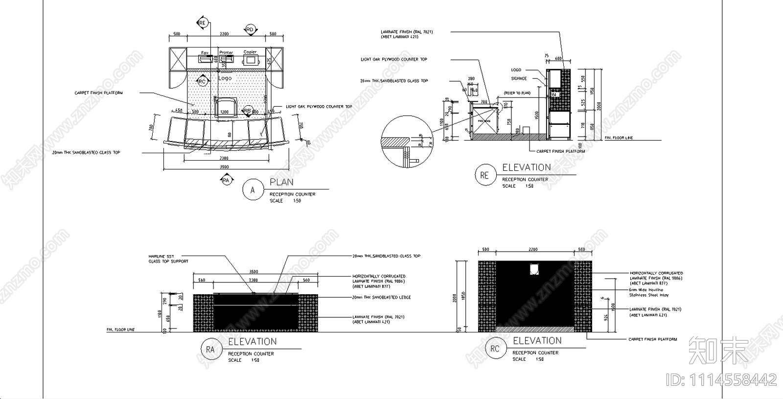 保时捷汽车展厅全套图纸CAD施工图下载【ID:1114558442】