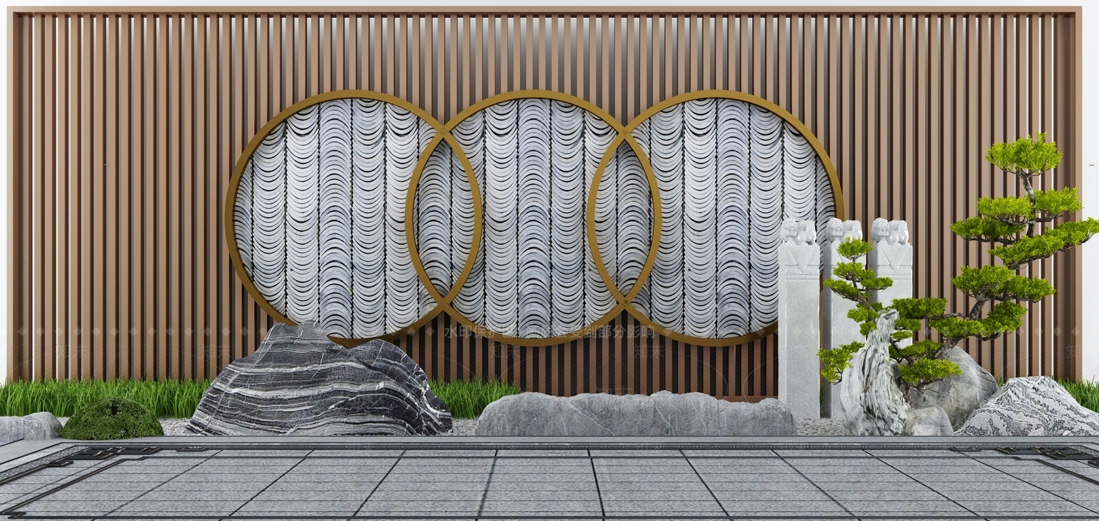 新中式庭院假山水景3D模型下载【ID:1114571393】