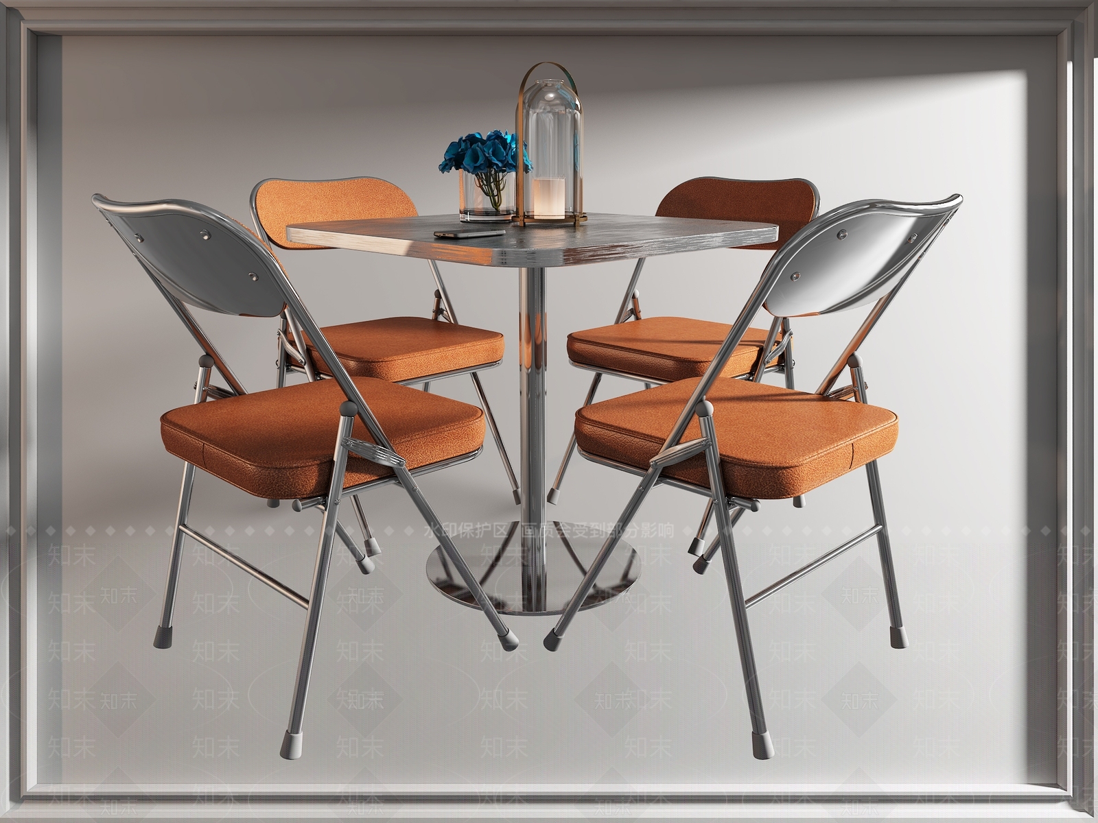 现代外吧金属折叠桌椅组合SU模型下载【ID:1114576916】