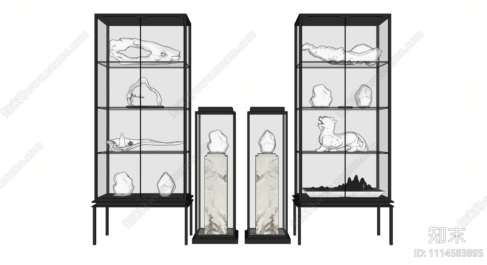 新中式玻璃展示柜SU模型下载【ID:1114583895】
