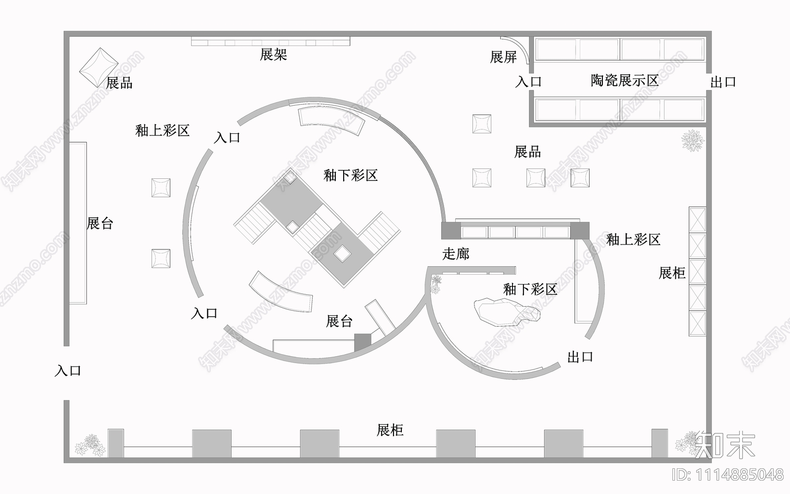 陶瓷博物馆平面cad施工图下载【ID:1114885048】