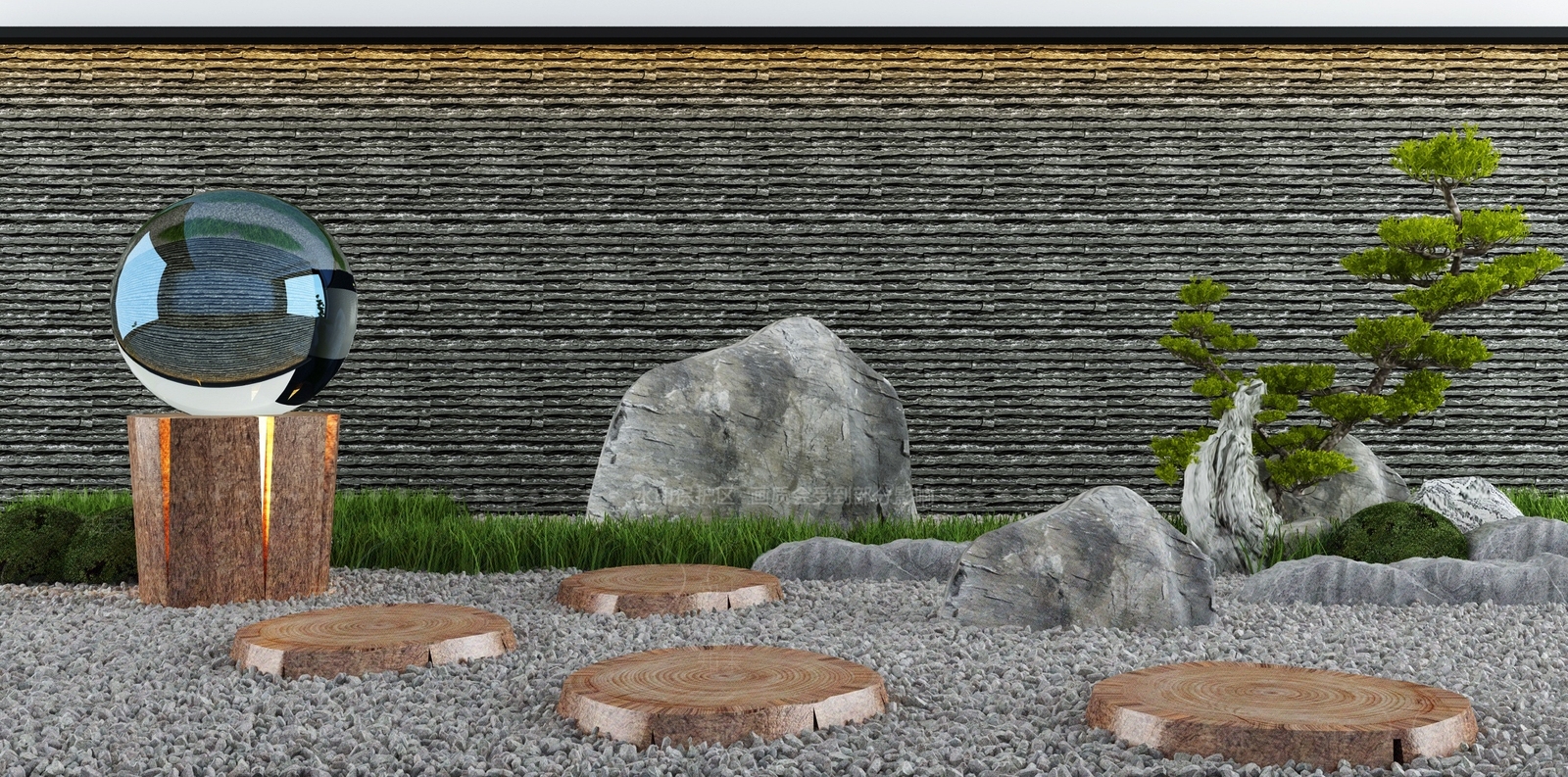 新中式假山小品3D模型下载【ID:1114593415】