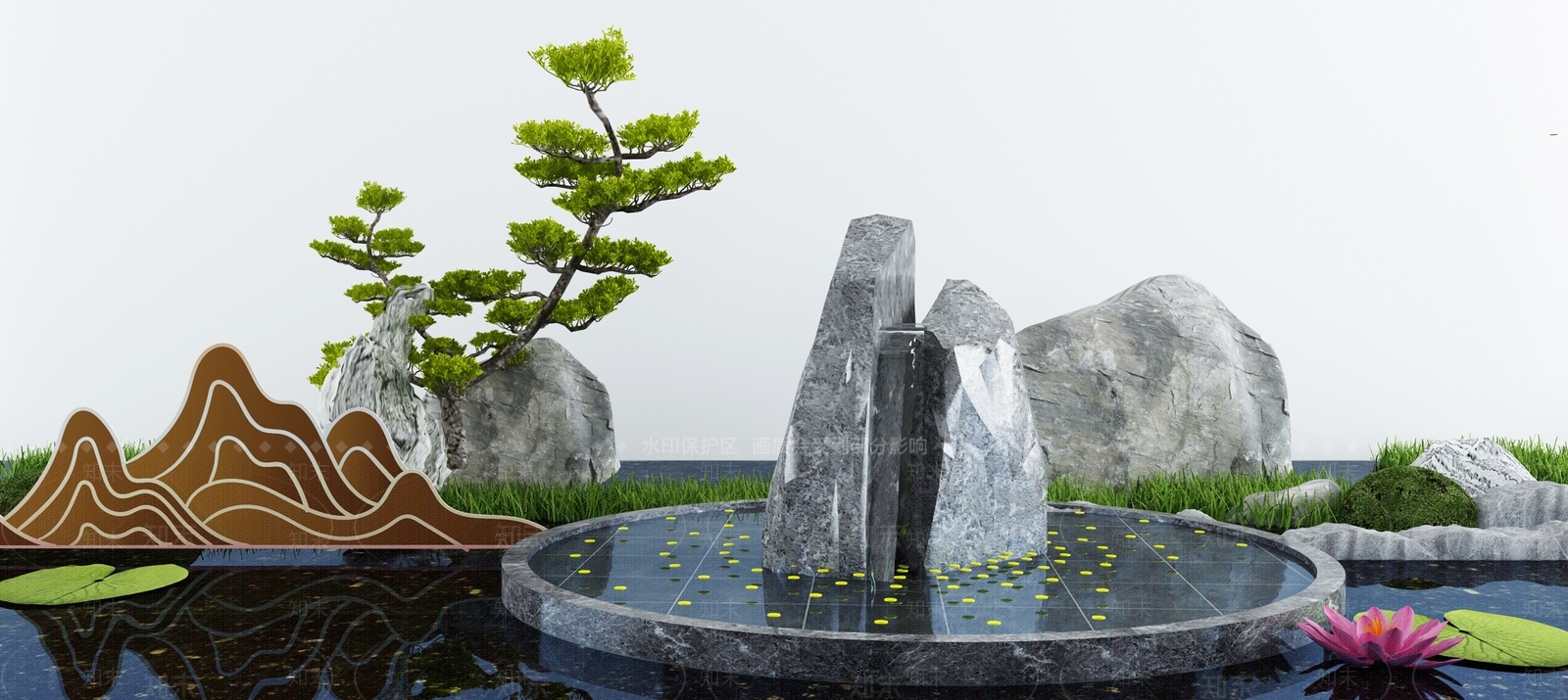新中式假山水景3D模型下载【ID:1114594013】