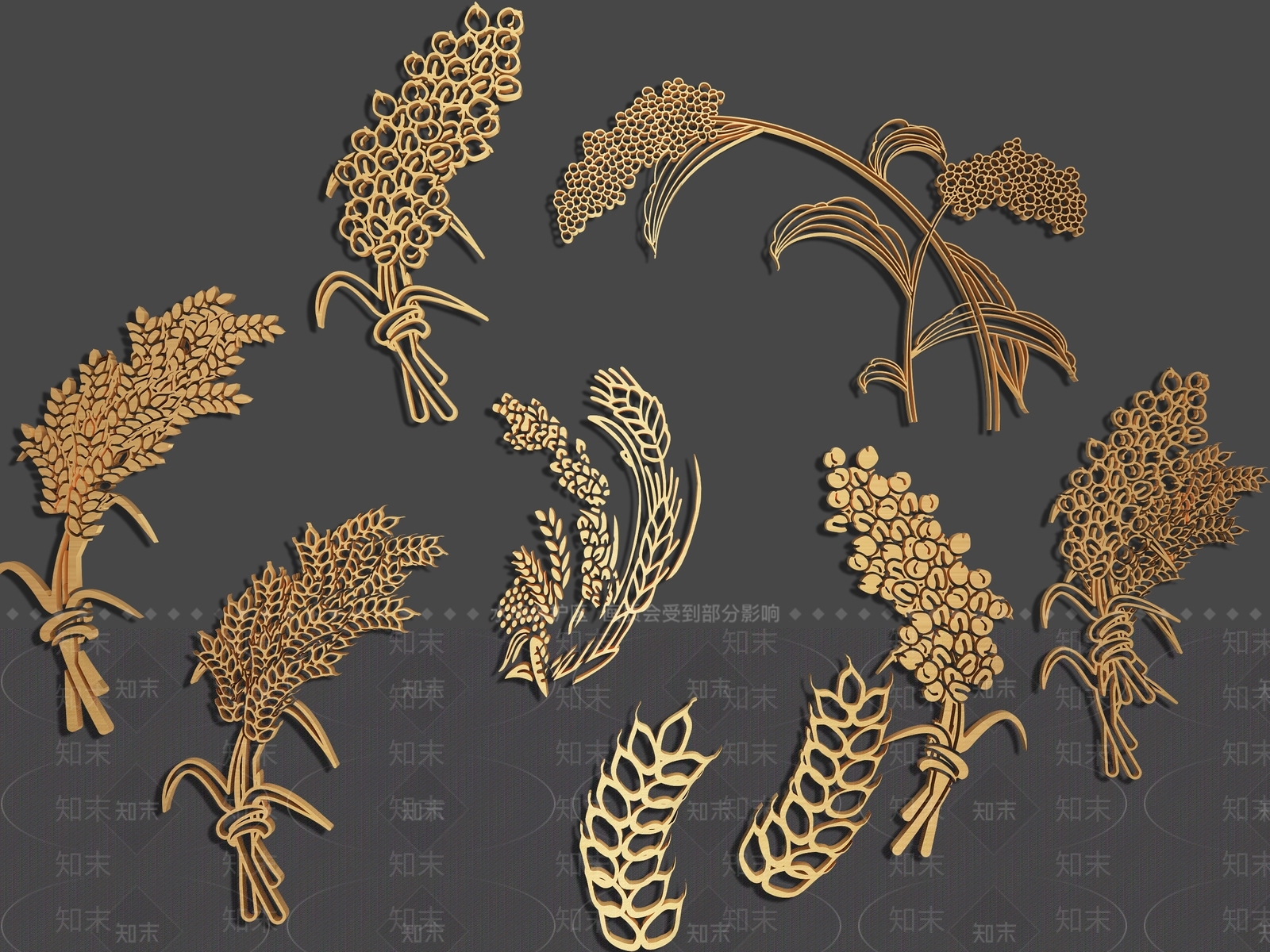 现代小麦剪影3D模型下载【ID:1114596630】