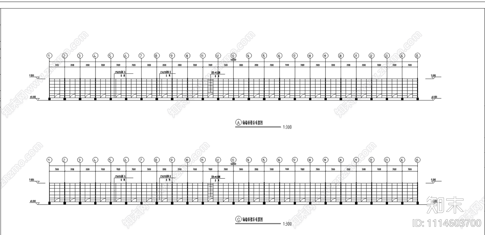 钢结构40米跨度工程CAD施工图下载【ID:1114603700】