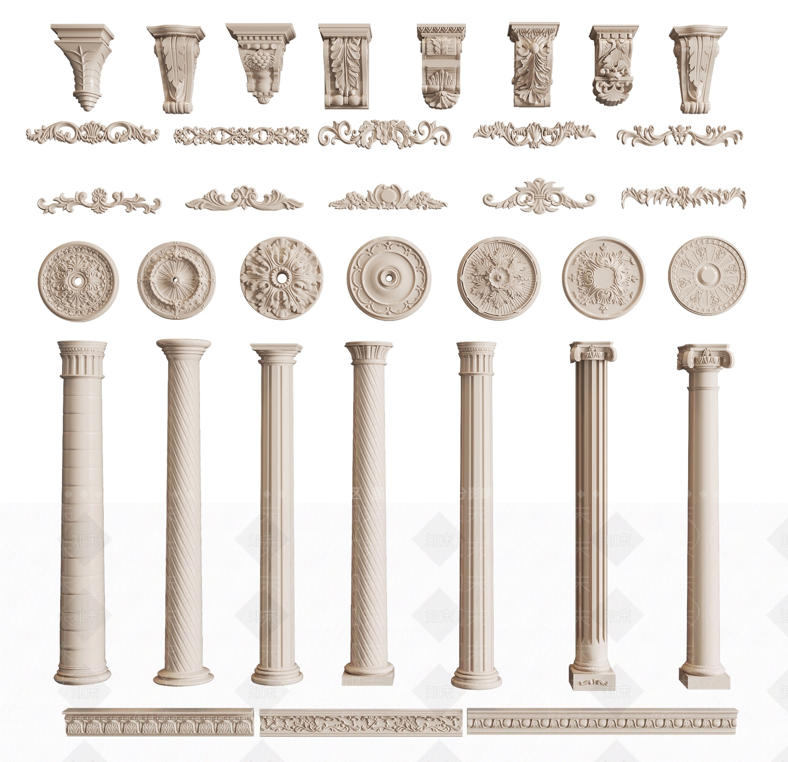 欧式古典雕花罗马柱3D模型下载【ID:1114613695】
