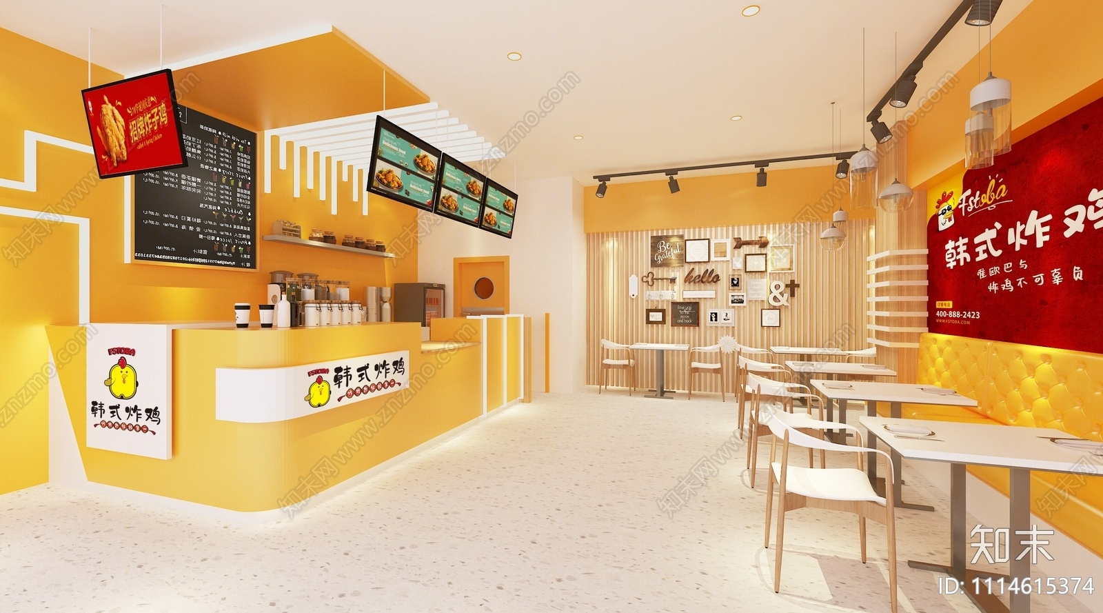 现代韩式炸鸡店3D模型下载【ID:1114615374】