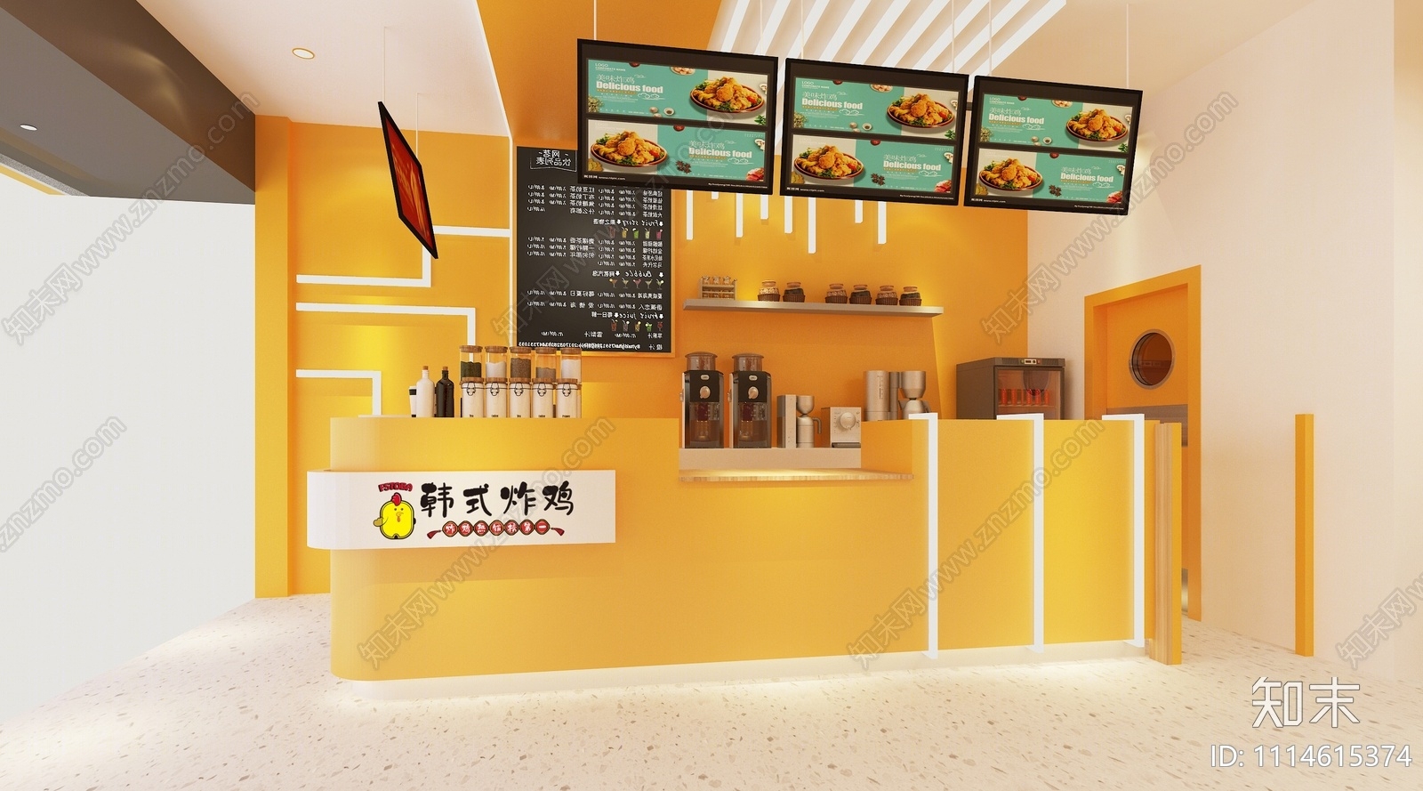 现代韩式炸鸡店3D模型下载【ID:1114615374】