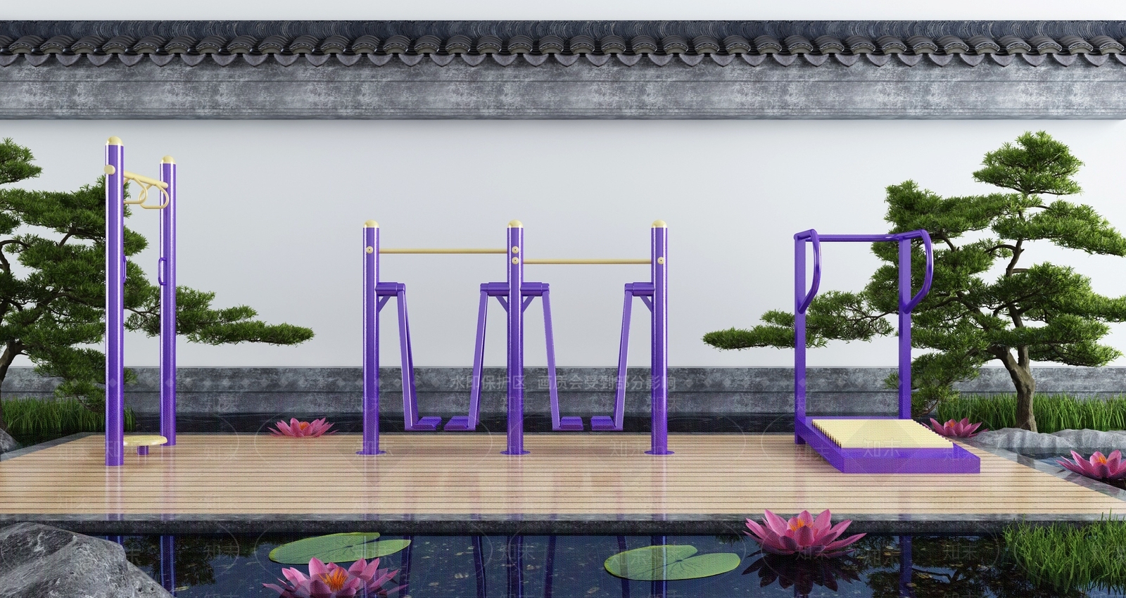 新中式户外健身器材3D模型下载【ID:1114619975】