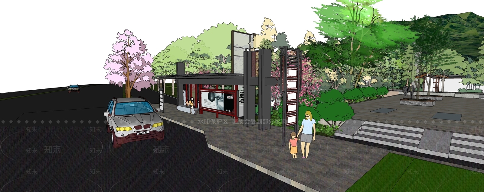 现代公交站台SU模型下载【ID:1114628296】
