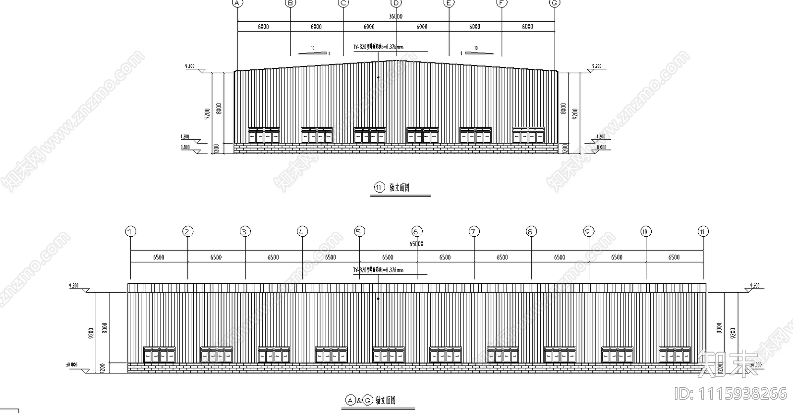 浙江某65x36米厂房钢结构CAD施工图下载【ID:1115938266】