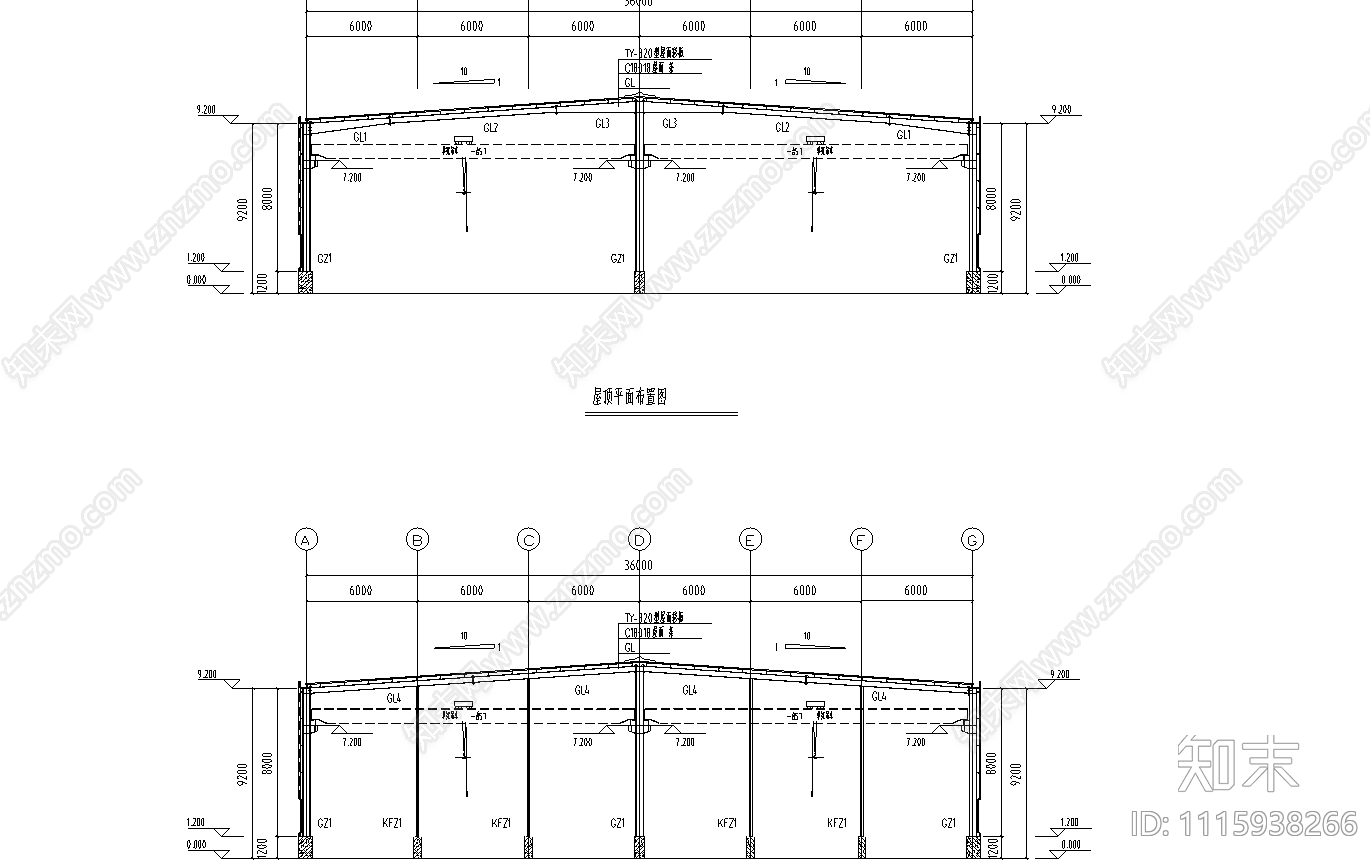 浙江某65x36米厂房钢结构CAD施工图下载【ID:1115938266】