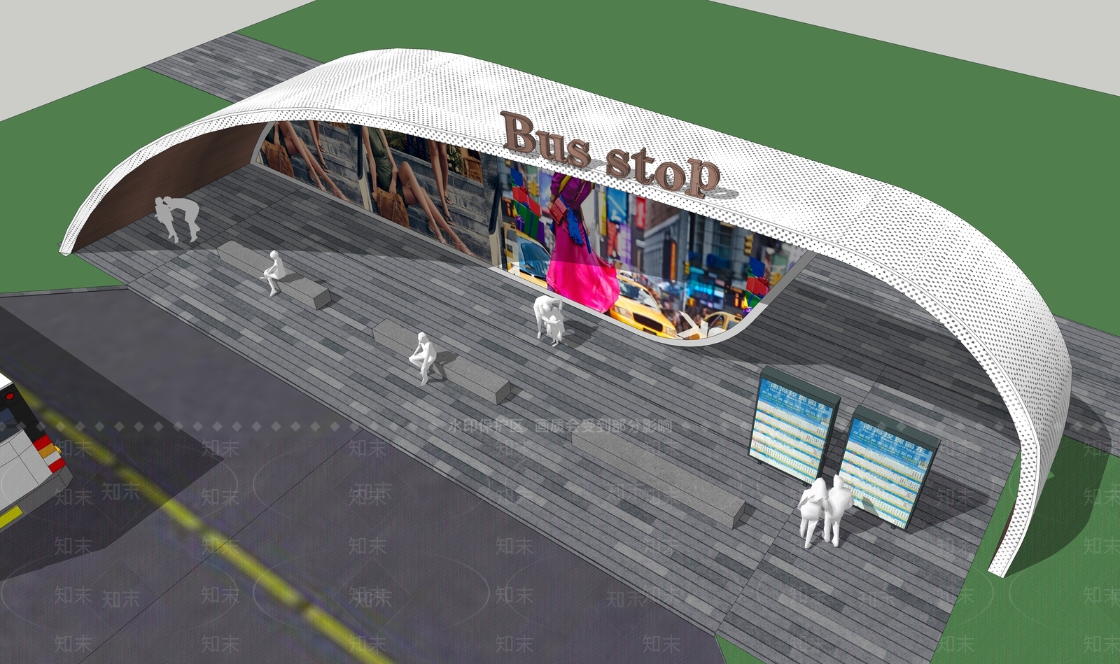 现代创意公交站台SU模型下载【ID:1114639839】