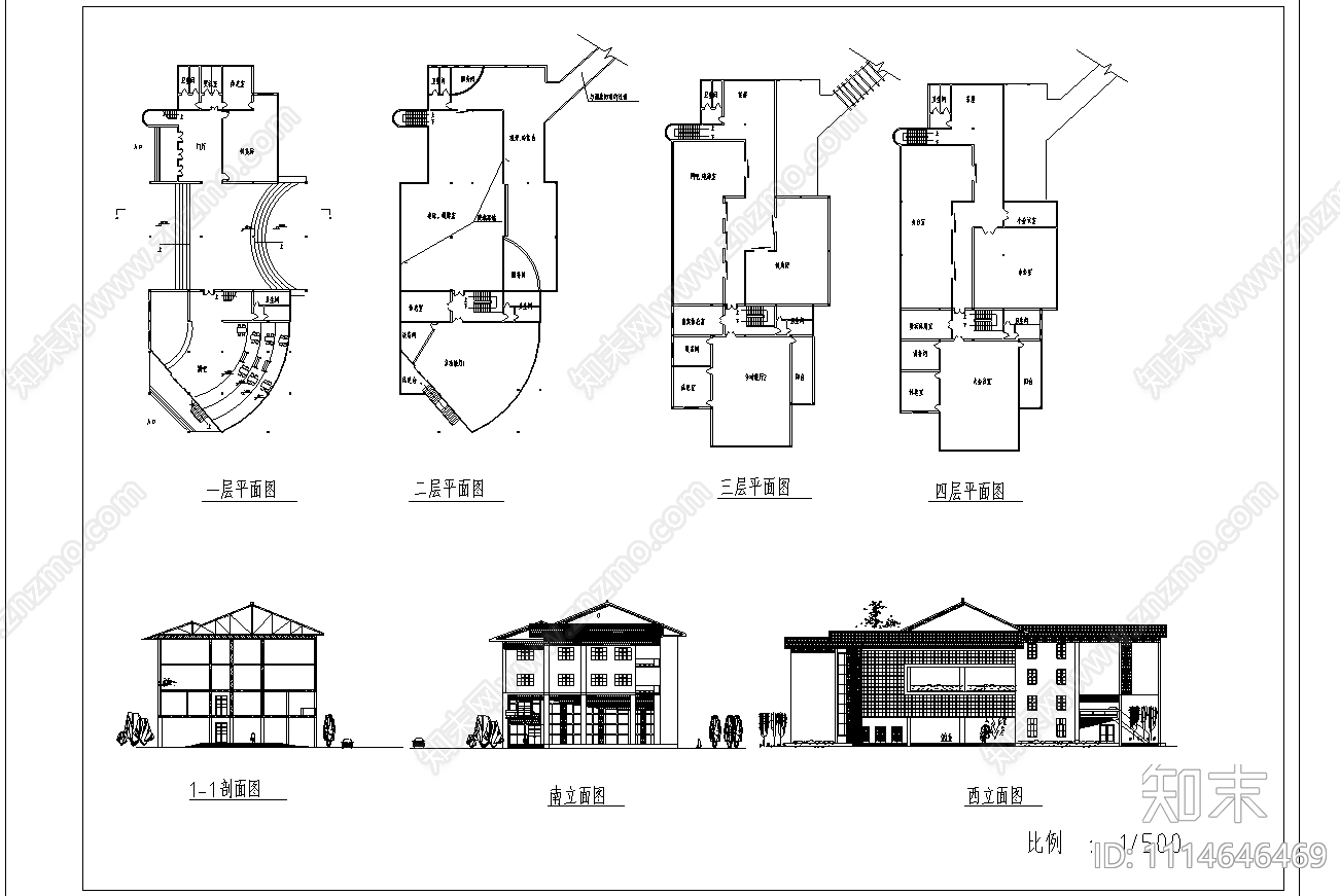 休闲中心建筑施工图cad施工图下载【ID:1114646469】