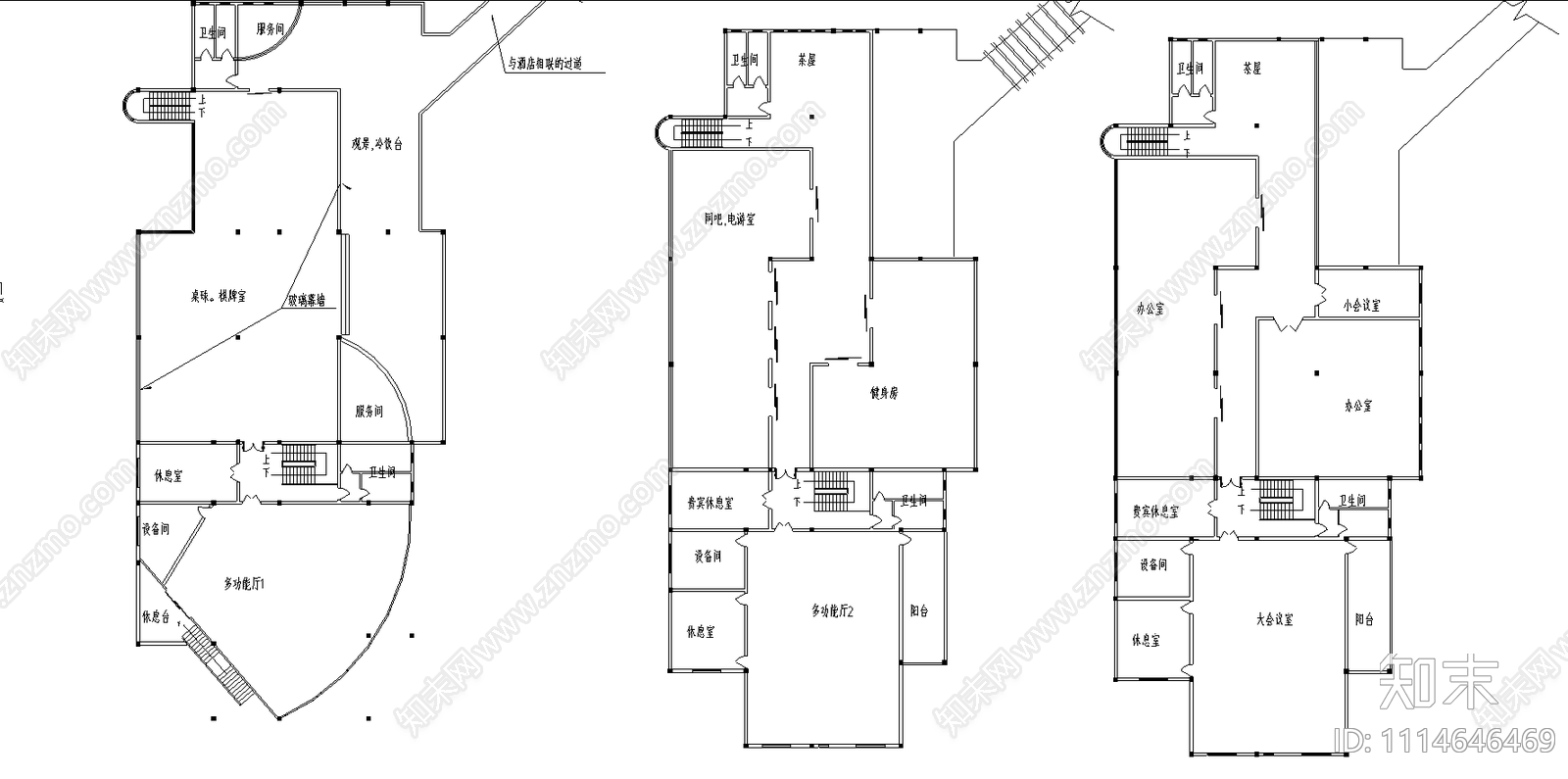 休闲中心建筑施工图cad施工图下载【ID:1114646469】