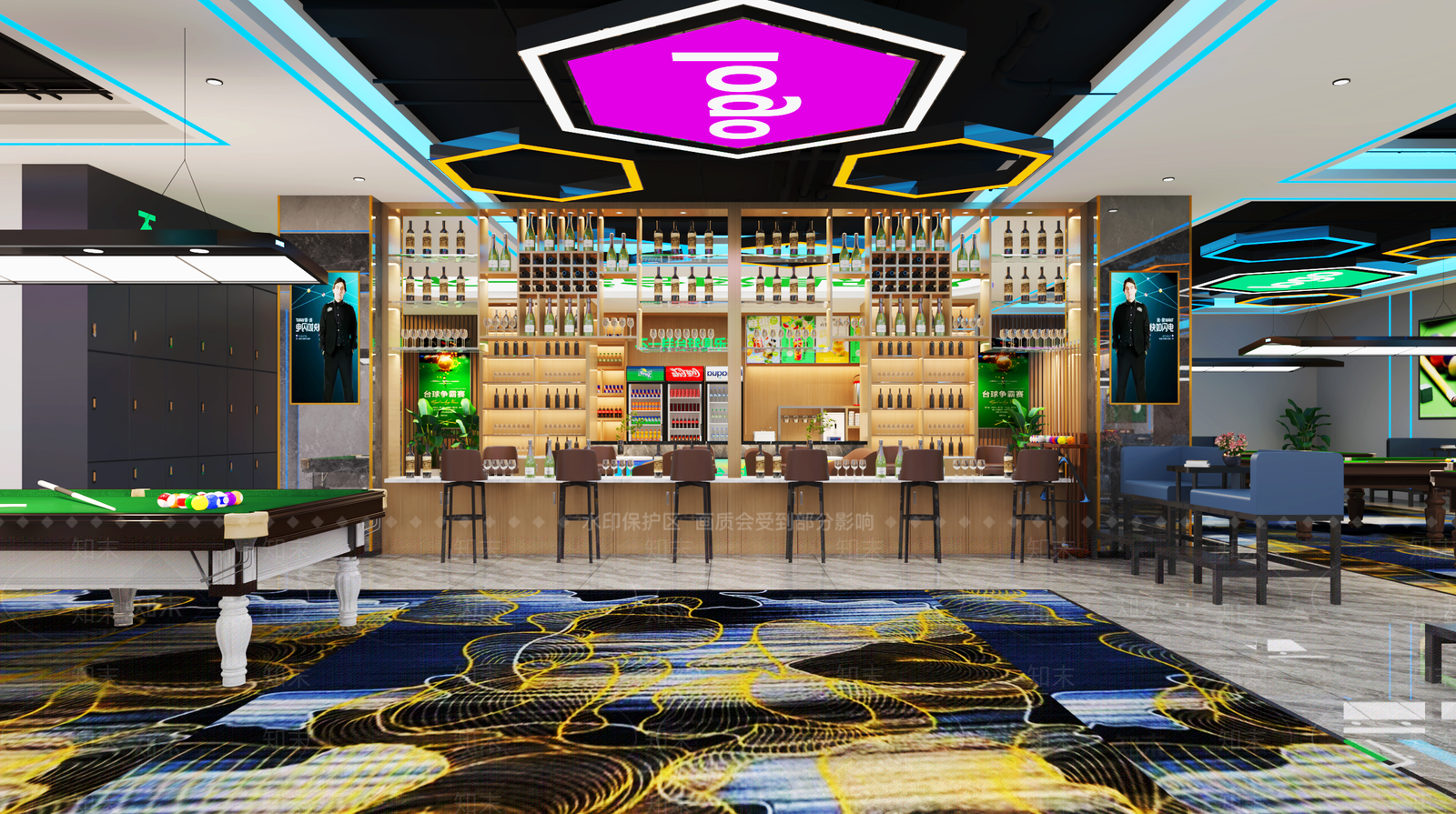现代台球厅3D模型下载【ID:1115125816】