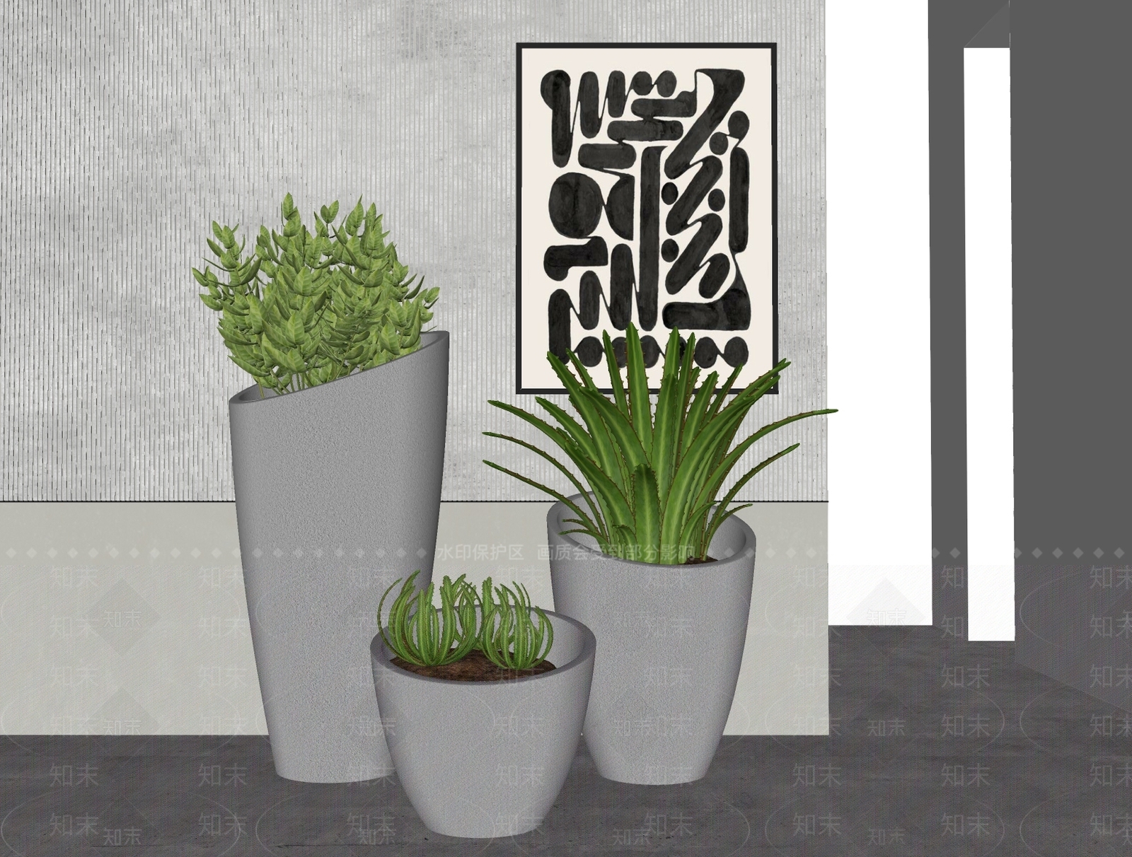 现代绿植盆栽SU模型下载【ID:1114671463】