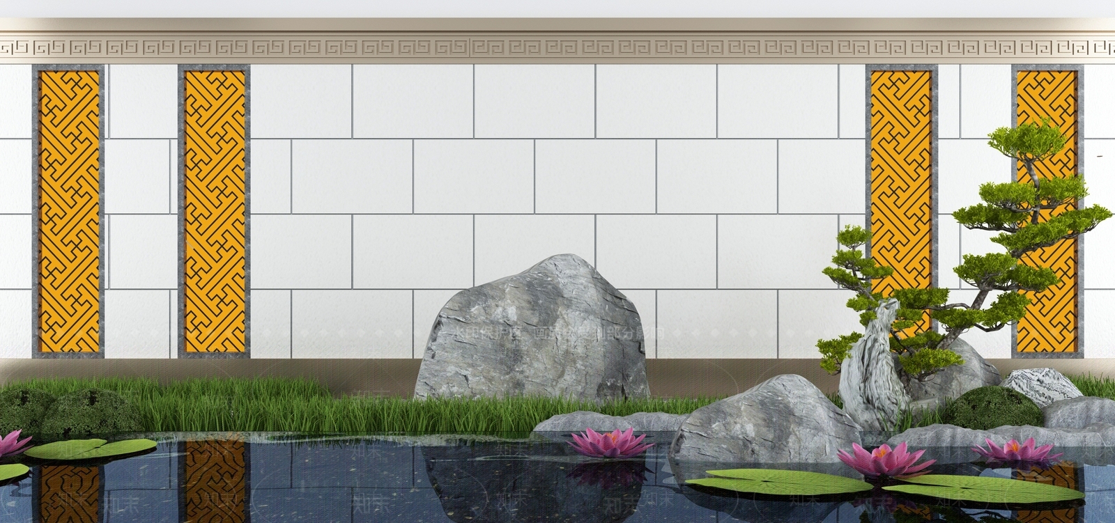 新中式庭院水景小品3D模型下载【ID:1114677973】