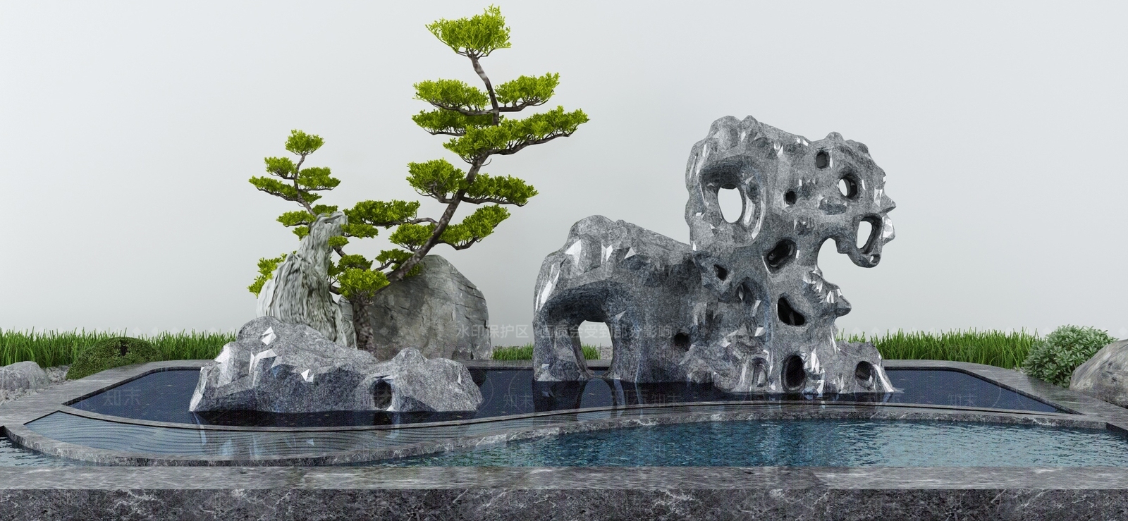 新中式庭院水景小品3D模型下载【ID:1114678586】