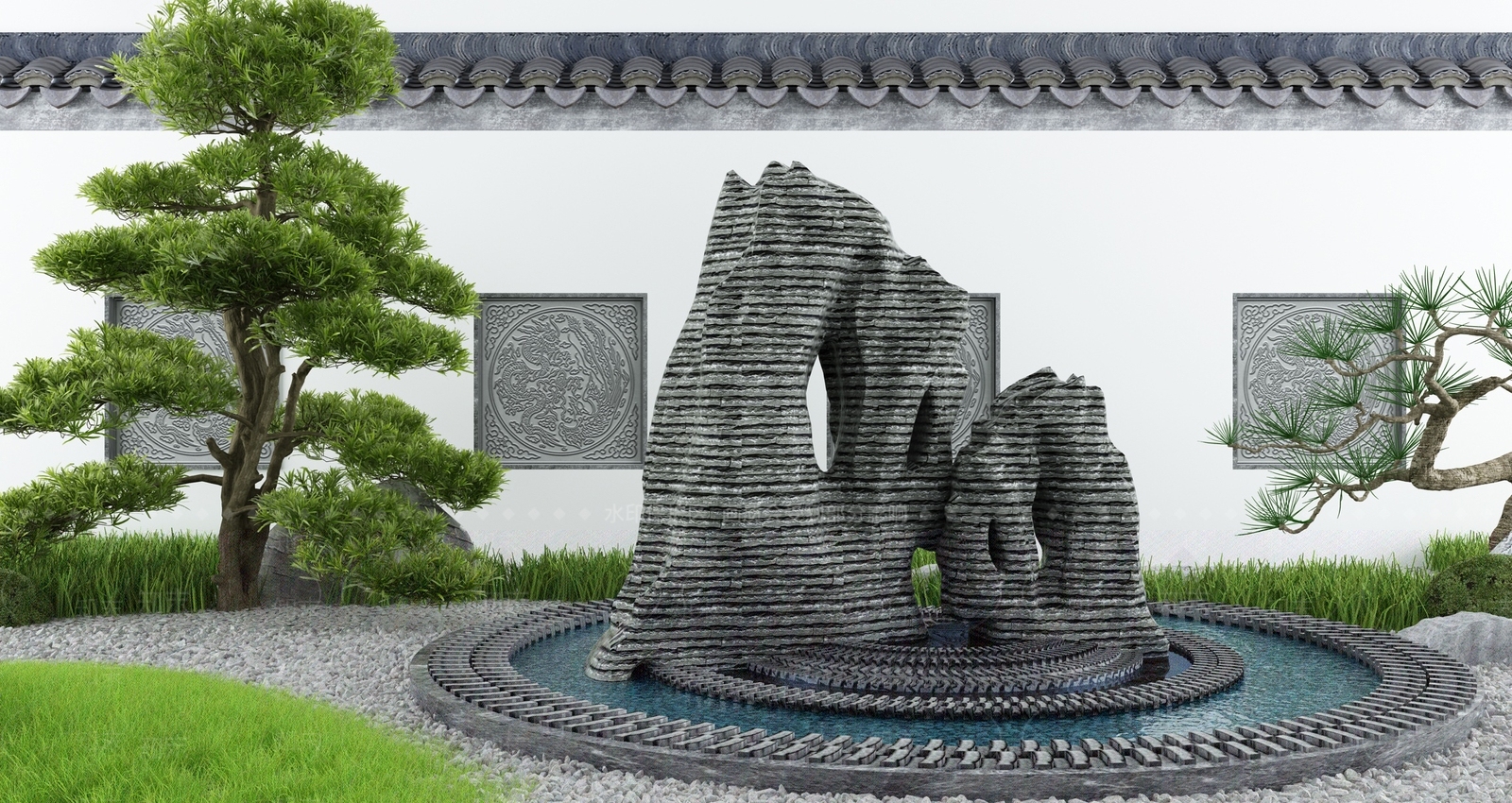 新中式庭院景观小品3D模型下载【ID:1114678404】